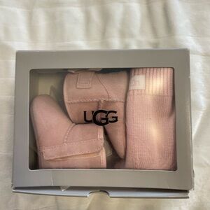 UGG Soft Pink Infant Booties and hat Set